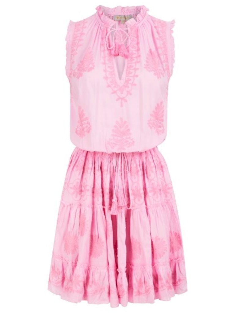 Pranella Celon Mini Dress In Pink Size Large/Xl Embroidered Resortwear